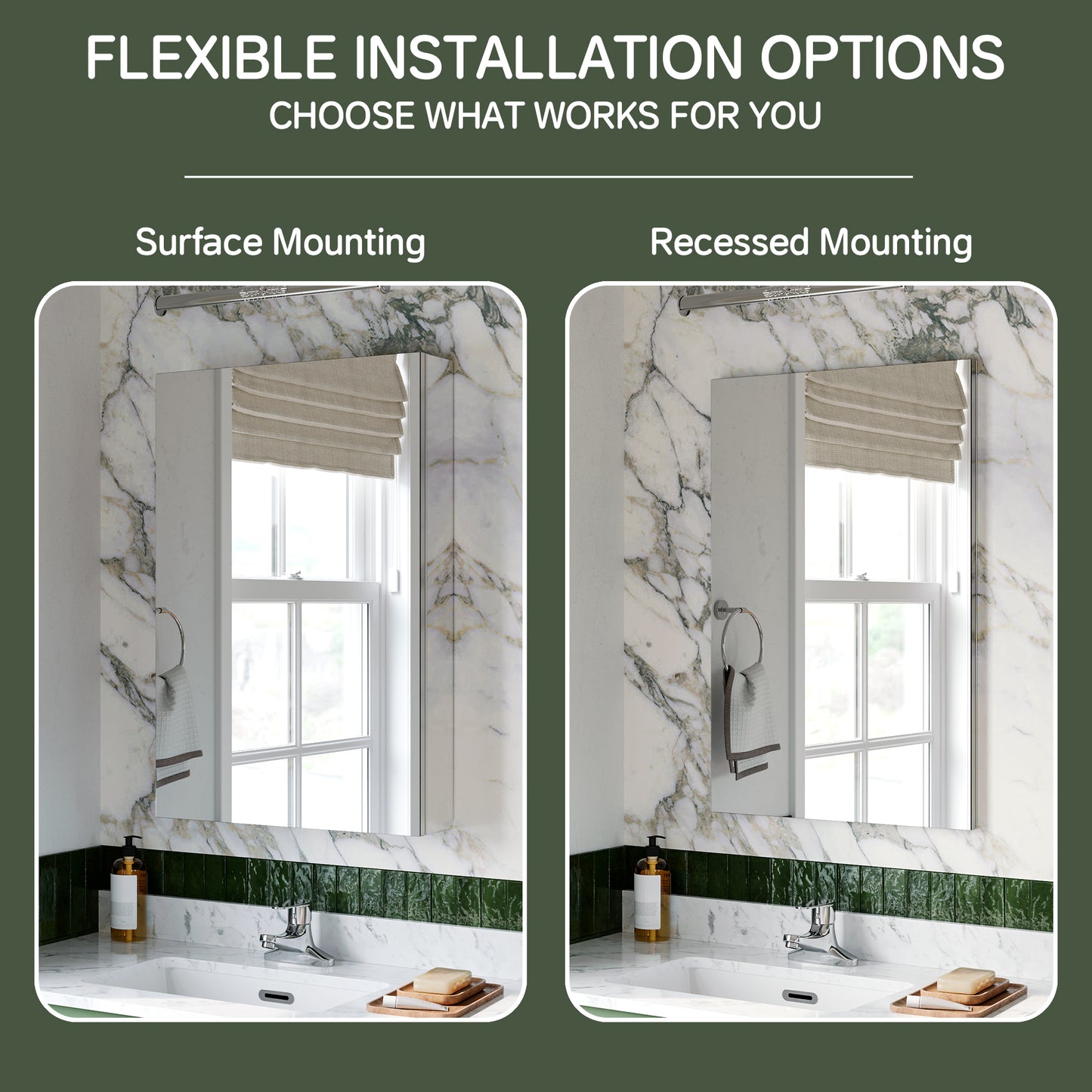 Premium Medicine Cabinet with Mirror – 20" x 30", Surface or Recessed Mount