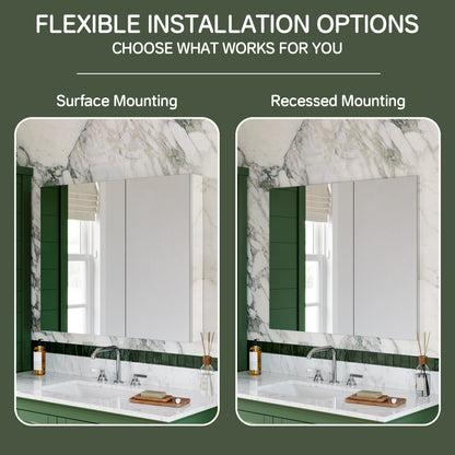 Double Door Premium Medicine Cabinet with Mirror – 36" x 30", Surface or Recessed Mount