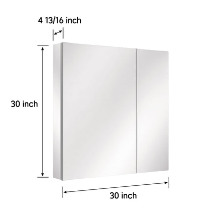 Double Door Premium Medicine Cabinet with Mirror – 30" x 30", Surface or Recessed Mount