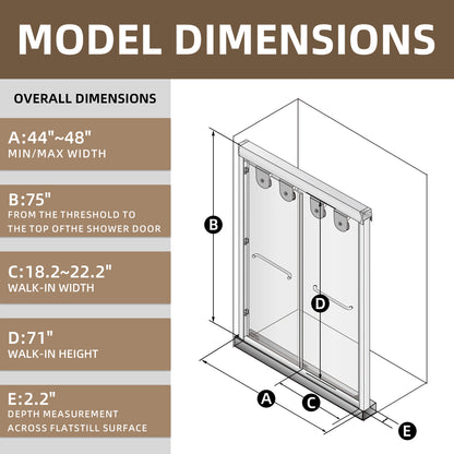 48" x 75" Double Sliding Shower Door with Tempered Glass Durable & Waterproof Perfect for Bathrooms