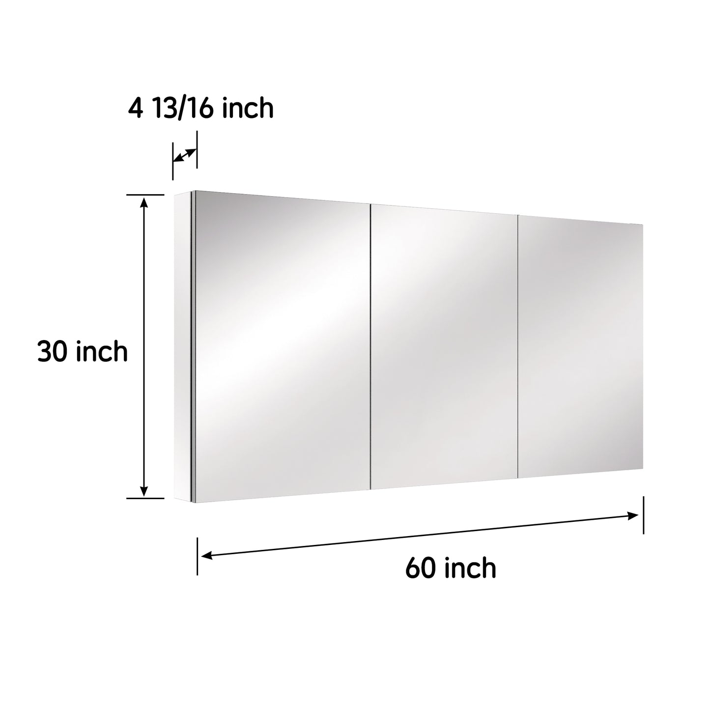 Triple Door Premium Medicine Cabinet with Mirror – 60" x 30", Surface or Recessed Mount