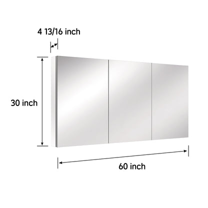 Triple Door Premium Medicine Cabinet with Mirror – 60" x 30", Surface or Recessed Mount