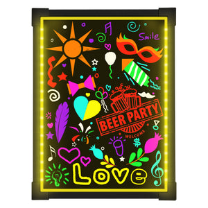 Woodsam LED Drawing Painting Board - 24" x 16" Erasable Non Porous Glass Surface with 8 Fluorescent Window Markers-Best for Chalkboard Blackboard Whiteboard Bulletin/Letter/Spelling/Display/Menu Board