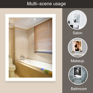 Large Mirror Wall-Mounted Mirrors with Dimmable LED Lights - Anti Fog Mirror for Makeup Shower Horizontal/Vertical Installed Frameless Bathroom Mirror