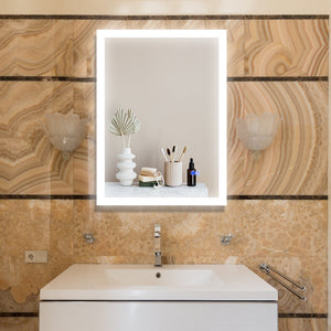 Large Mirror Wall-Mounted Mirrors with Dimmable LED Lights - Anti Fog Mirror for Makeup Shower Horizontal/Vertical Installed Frameless Bathroom Mirror
