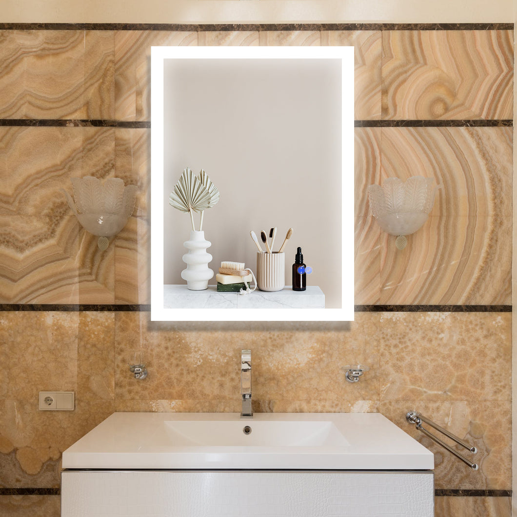 Large Mirror Wall-Mounted Mirrors with Dimmable LED Lights - Anti Fog Mirror for Makeup Shower Horizontal/Vertical Installed Frameless Bathroom Mirror