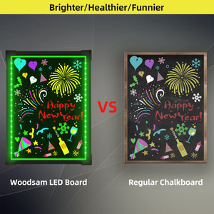 Woodsam 32 x 24 inches LED Message Writing Board Illuminated Sign With Fluorescent Chalk Markers
