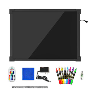 Woodsam LED Drawing Painting Board - 24" x 16" Erasable Non Porous Glass Surface with 8 Fluorescent Window Markers-Best for Chalkboard Blackboard Whiteboard Bulletin/Letter/Spelling/Display/Menu Board