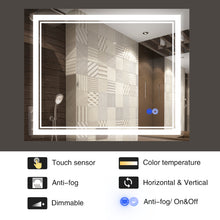Load image into Gallery viewer, Large Mirror Wall-Mounted Mirrors with Dimmable LED Lights - Anti Fog Mirror for Makeup Shower Horizontal/Vertical Installed Frameless Bathroom Mirror