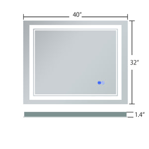 Large Mirror Wall-Mounted Mirrors with Dimmable LED Lights - Anti Fog Mirror for Makeup Shower Horizontal/Vertical Installed Frameless Bathroom Mirror